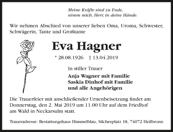 Traueranzeige von Eva Hagner 