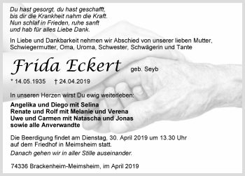 Traueranzeige von Frida Eckert 