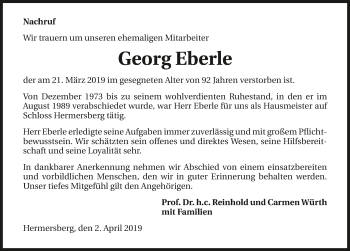 Traueranzeige von Georg Eberle 