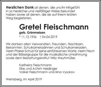 Traueranzeige von Gretel Fleischmann 