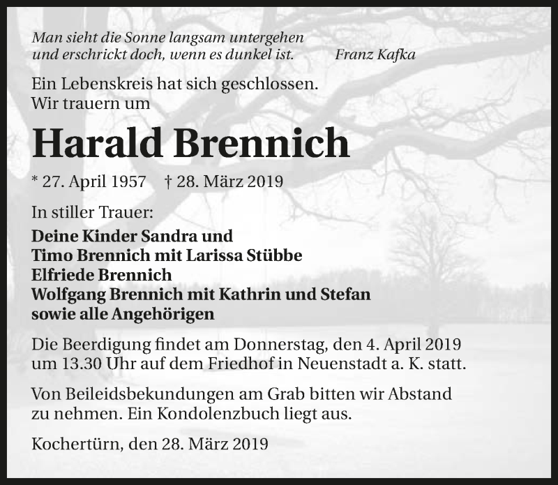  Traueranzeige für Harald Brennich vom 02.04.2019 aus 