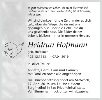 Traueranzeige von Heidrun Hofmann 