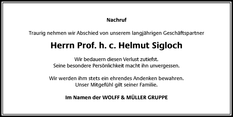  Traueranzeige für Helmut Sigloch vom 04.04.2019 aus 