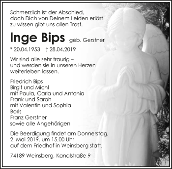 Traueranzeige von Inge Bips 