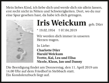 Traueranzeige von Iris Weickum 