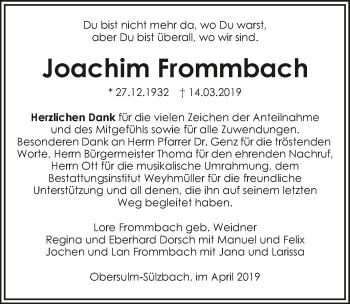 Traueranzeige von Joachim Frommbach 