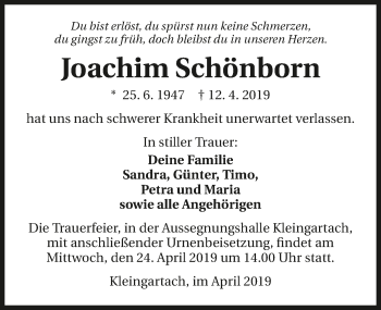 Traueranzeige von Joachim Schönborn 