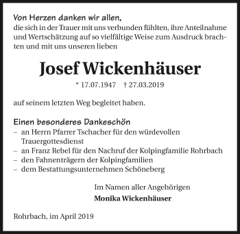 Traueranzeige von Josef Wickenhäuser 