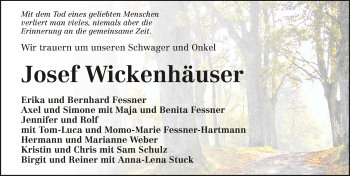 Traueranzeige von Josef Wickenhäuser 