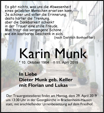 Traueranzeige von Karin Munk 