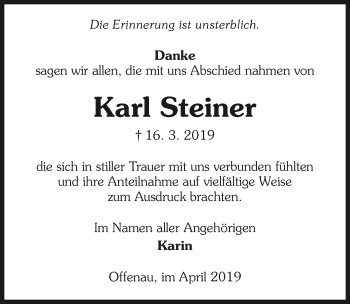 Traueranzeige von Karl Steiner 