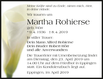 Traueranzeige von Martha Rohierse 