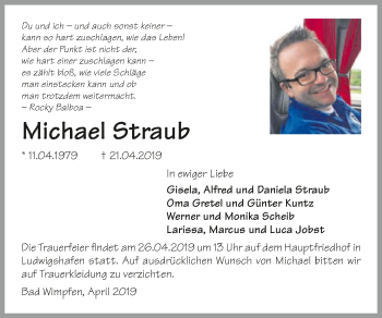 Traueranzeige von Michael Straub 