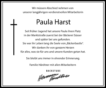 Traueranzeige von Paula Harst 