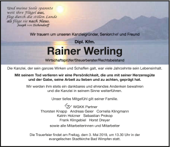 Traueranzeige von Rainer Werling 