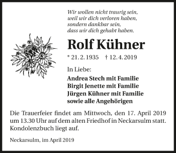 Traueranzeige von Rolf Kühner 