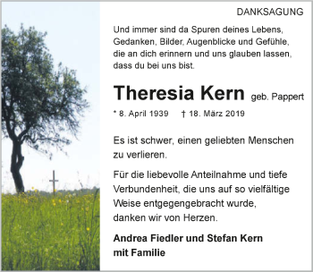 Traueranzeige von Theresia Kern 