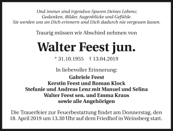 Traueranzeige von Walter Feest jun. 