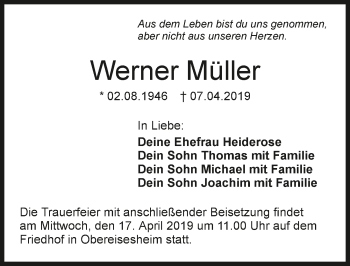 Traueranzeige von Werner Müller 