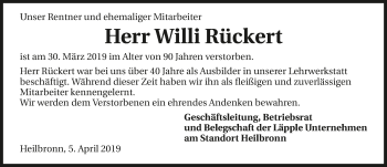 Traueranzeige von Willi Rückert 