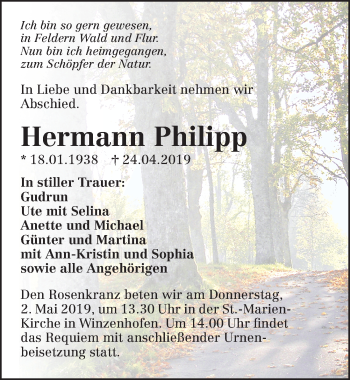 Traueranzeige von Hermann Philipp 