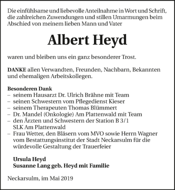 Traueranzeige von Albert Heyd 