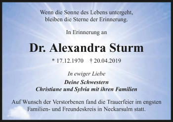 Traueranzeige von Alexandra Sturm 