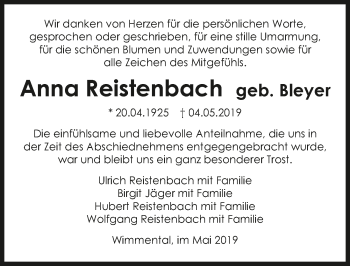 Traueranzeige von Anna Reistenbach 