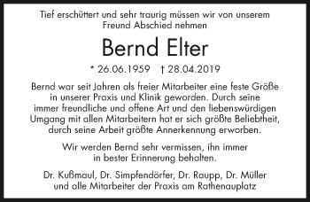 Traueranzeige von Bernd Elter 