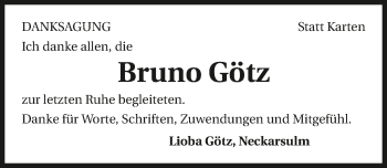 Traueranzeige von Bruno Götz 