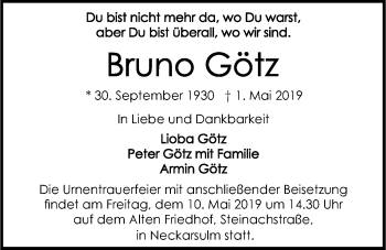 Traueranzeige von Bruno Götz 