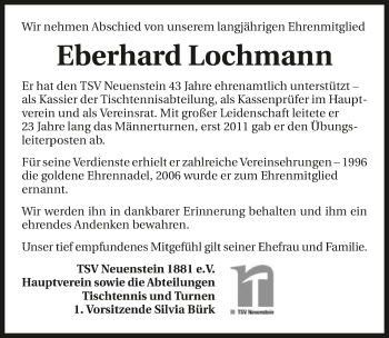 Traueranzeige von Eberhard Lochmann 