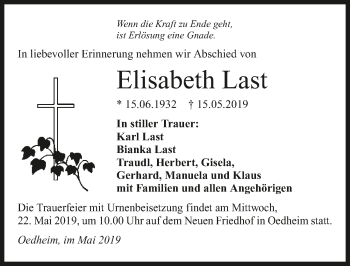 Traueranzeige von Elisabeth Last 