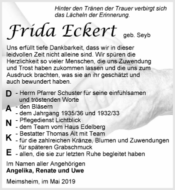 Traueranzeige von Frida Eckert 