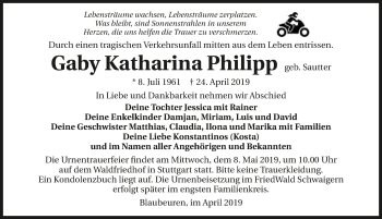 Traueranzeige von Gaby Katharina Philipp 