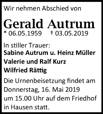 Traueranzeige von Gerald Autrum 