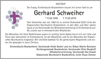 Traueranzeige von Gerhard Schweiher 