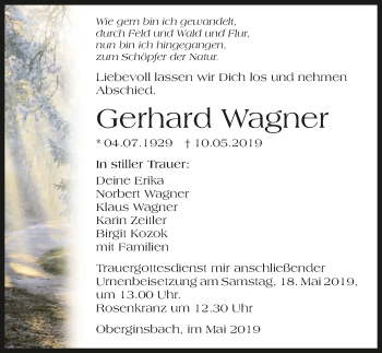 Traueranzeige von Gerhard Wagner 