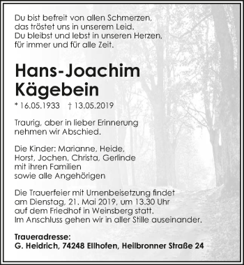 Traueranzeige von Hans-Joachim Kägebein 