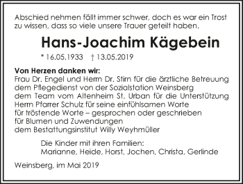 Traueranzeige von Hans-Joachim Kägebein 