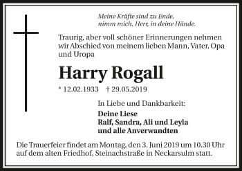 Traueranzeige von Harry Rogall 