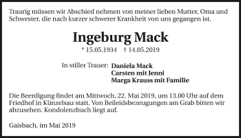 Traueranzeige von Ingeburg Mack 