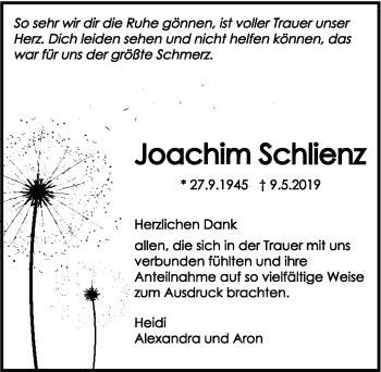 Traueranzeige von Joachim Schlienz 