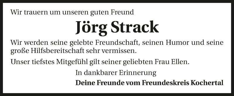  Traueranzeige für Jörg Strack vom 08.05.2019 aus 