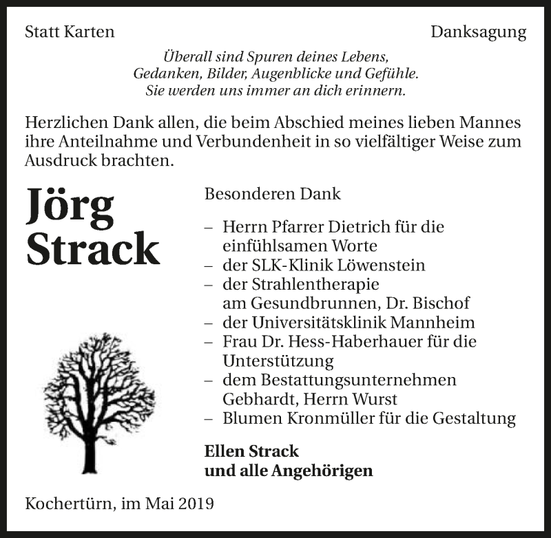  Traueranzeige für Jörg Strack vom 18.05.2019 aus 