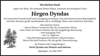 Traueranzeige von Jürgen Dyndas 