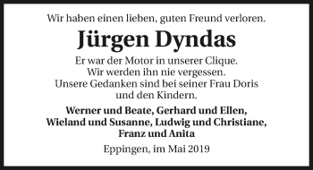 Traueranzeige von Jürgen Dyndas 