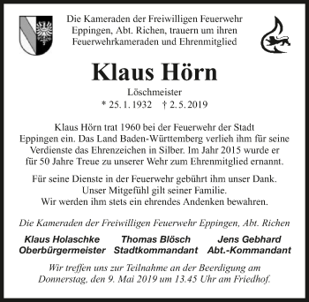 Traueranzeige von Klaus Hörn 