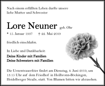 Traueranzeige von Lore Neuner 