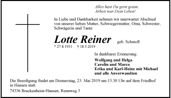 Traueranzeige von Lotte Reiner 